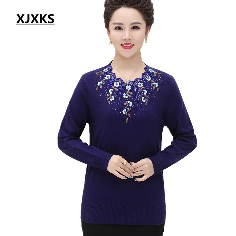 

XJXKS Women Cashmere Sweater Casual Warm Knitted Elegant New 2019 Autumn And Winter Plus Size Women Pullover Sweaters Mother