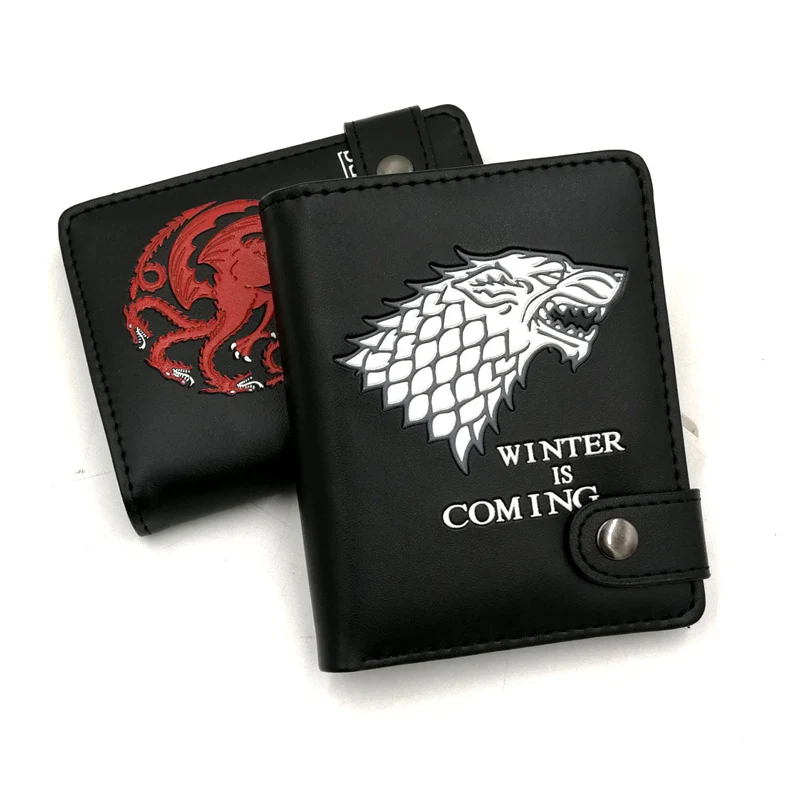 

Anime Game of Thrones Stark Winter is Coming Synthetic Leather Wallet Black Card Holder Purse With Button for Men Women Gift
