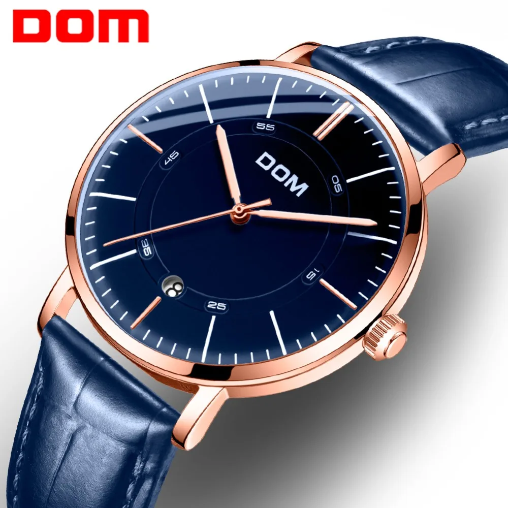 

DOM Mens Mechanical Watches Luxury Blue Watch Men Watch Waterproof Leather Men's Watch Male Clock reloje montre homme M-8106