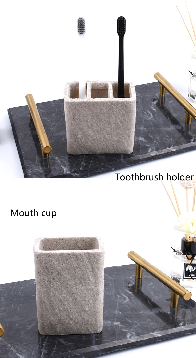 Современный Креативный Смола песчаник отполированных вручную из четырех предметов для ванной Аксессуары флакон для лосьона и мыльница и держатель для зубных щеток и чашки