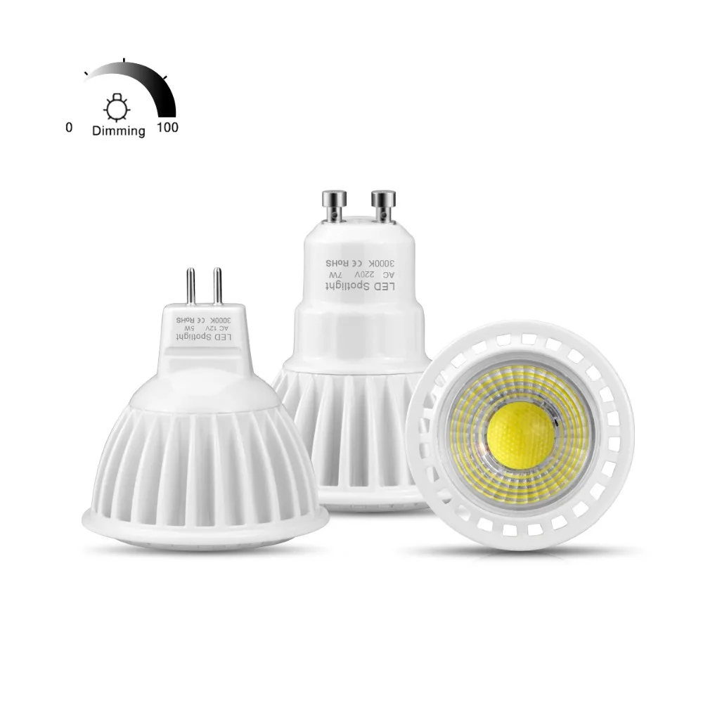 

LED Lamp Support Dimmer Aluminum Spot Luz LED Bulbs GU10 220V 110V Spotlight Dimmable 3W 5W 7W MR16 LED 12V AC DC LED Light