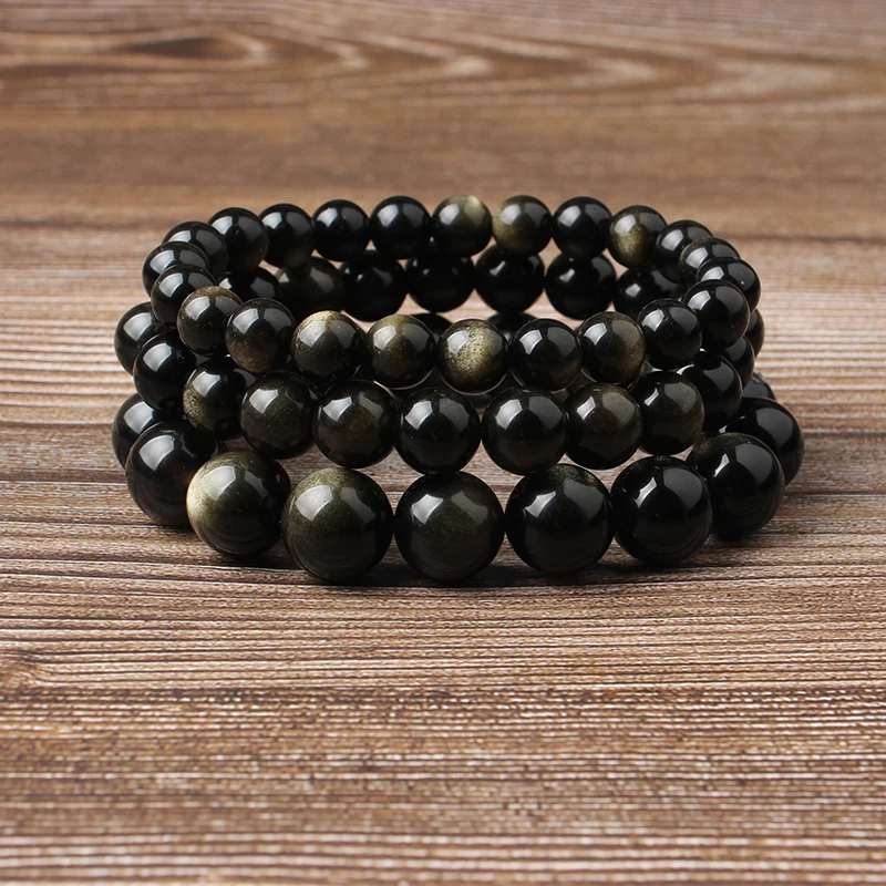 

Linxiang Fashion Jewelry 4/6/8/10/12 MM Obsidian Bracelet Suits Charming Amulets for Men and Women