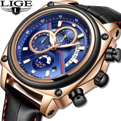 2018 Новый LIGE Для мужчин часы модный топ Абсолютно Автоматический Дата часы Мужской Военная Спорт Водонепроницаемый кожа часы Relogio Masculino