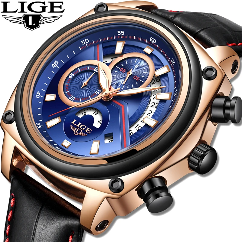 

2018 New LIGE Men Watch Fashion Top Brand Automatic Date Watches Male Military Sport Waterproof Leather Watch Relogio Masculino