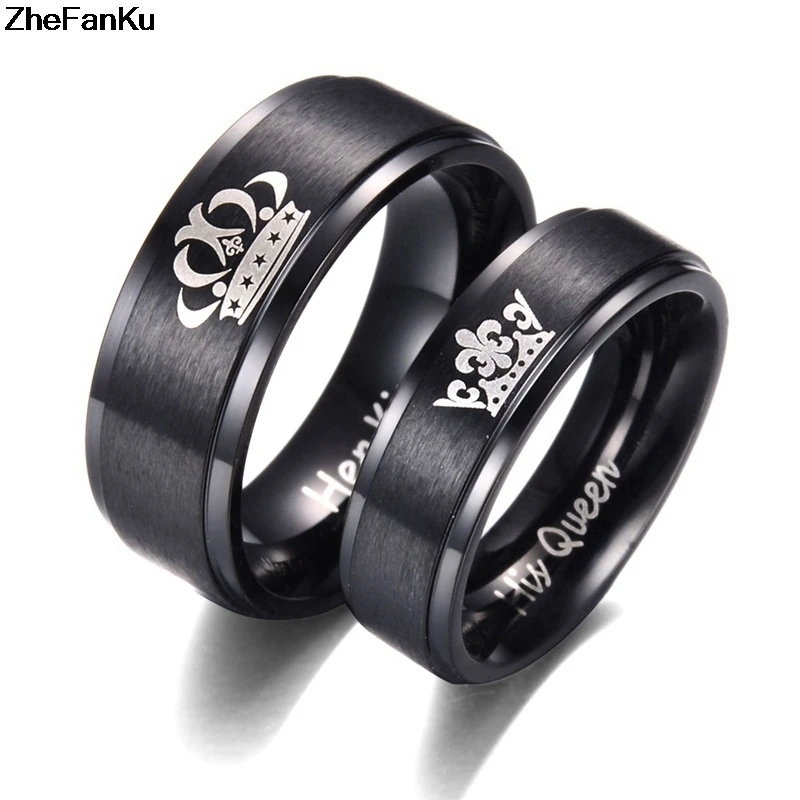 cheap Crown Couple Ring Her King and His Queen Stainless Steel Jewelry Wedding Rings for Women Men Simple Ring for Lover