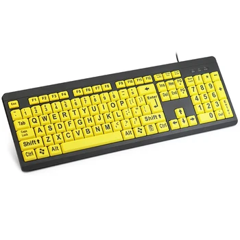 

New Desktop Computer Keyboard USB Powered Wired Office PC Keyboard Yellow Keys Black Letter Large Print Elderly For Old People