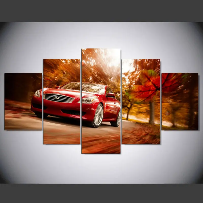 2017 5 Панель Unframed Wall Art Картина Осень Красный Автомобиль Холст Модульные Art Pictures Home Decor Печати Краски IM-203