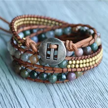Triple India Stone On Natural Leather Strand Bracelets for Handmade Jewelry Wholesale Jewelry For Woven Bracelets