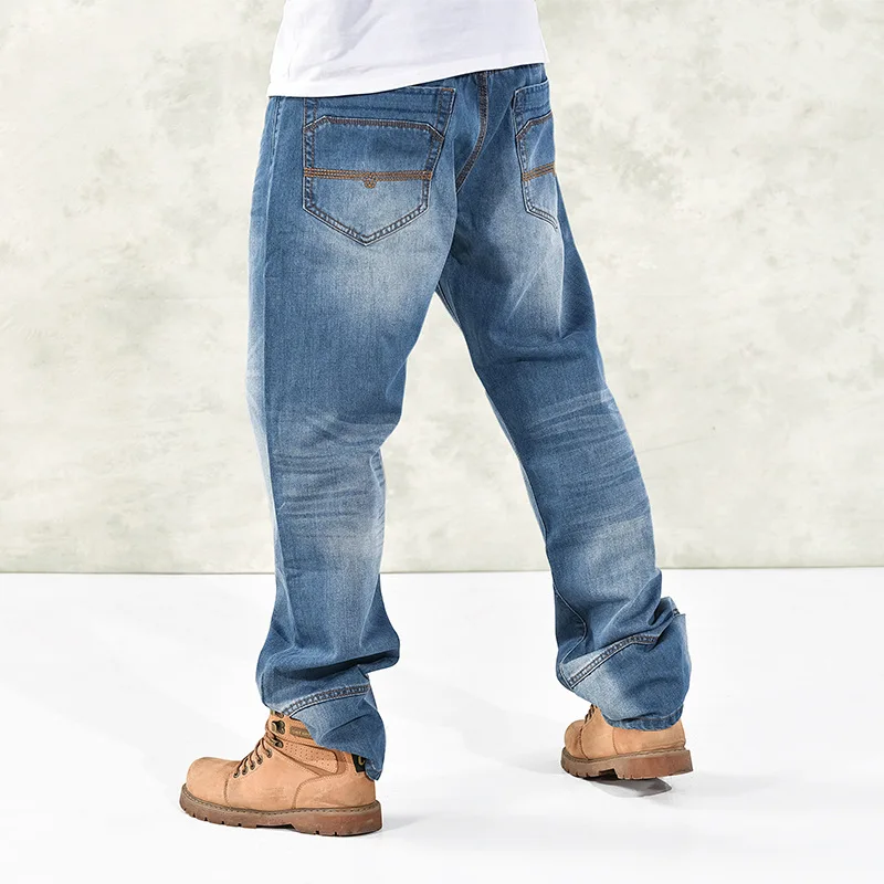 Осень зима свободные размера плюс мешковатые джинсы хип хоп широкие ноги удобные Паркур уличная одежда джинсовые штаны длинные брюки мужские