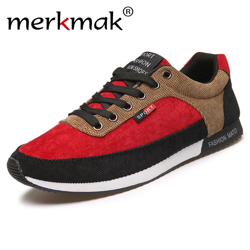 Merkmak Red Shoes Men Suede Causal Shoes Men Sport Fashion Man Casual Breathable Jogging Walking Mens