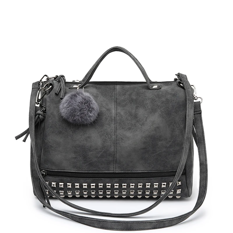 2017 خمر Nubuck جاكيت جلدي-حقائب بيد برشام المرأة أكياس حقيبة كتف دراجة نارية حقيبة ساعي Crossbody مع شعري محفظة