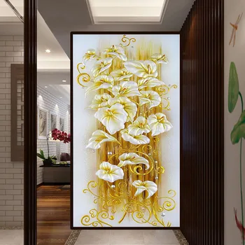 

5d Diy Diamond Painting Cross Stitch Golden Lily Diamond Embroidery Flowers Crystal Square Diamond Mosaic Pictures ZS