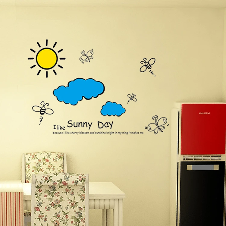 Sun Blue Sky Clouds Wall Sticker Cartoon For Kids Rooms Wall Decor Bedroom Diy Art Mural Home Decals Nursery Pvc Home Decoration Wall Sticker Cartoon Stickers Cartooncloud Wall Stickers Aliexpress