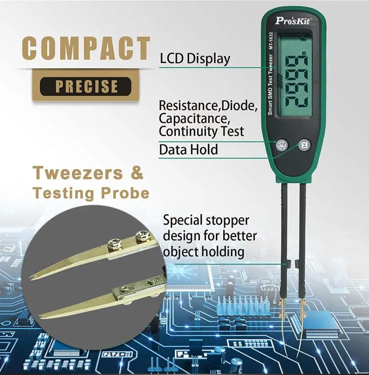 Po'sKit Обнаружение SMD компоненты резистор конденсатор Тест er пинцет со съемной головкой патч-диод тест-зажим светодиодный измеритель сопротивления