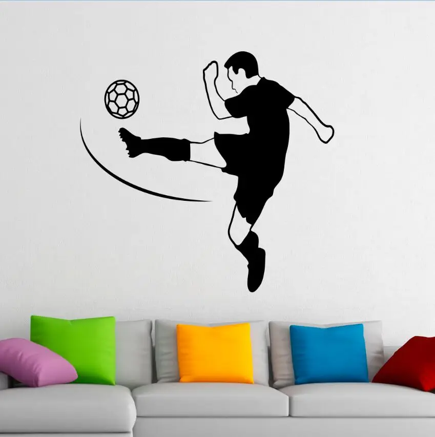 Football Vinyl Wall Art Mural Soccer Player Wall Decal Removable Home