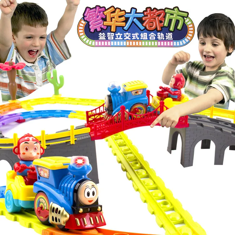 In Stock Children s toy big fancy electric rail cars light music toy Thomas splicing toy