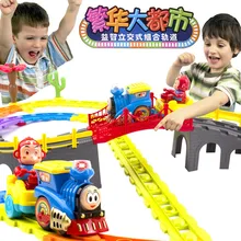 In Stock Children s toy big fancy electric rail cars light music toy Thomas splicing toy