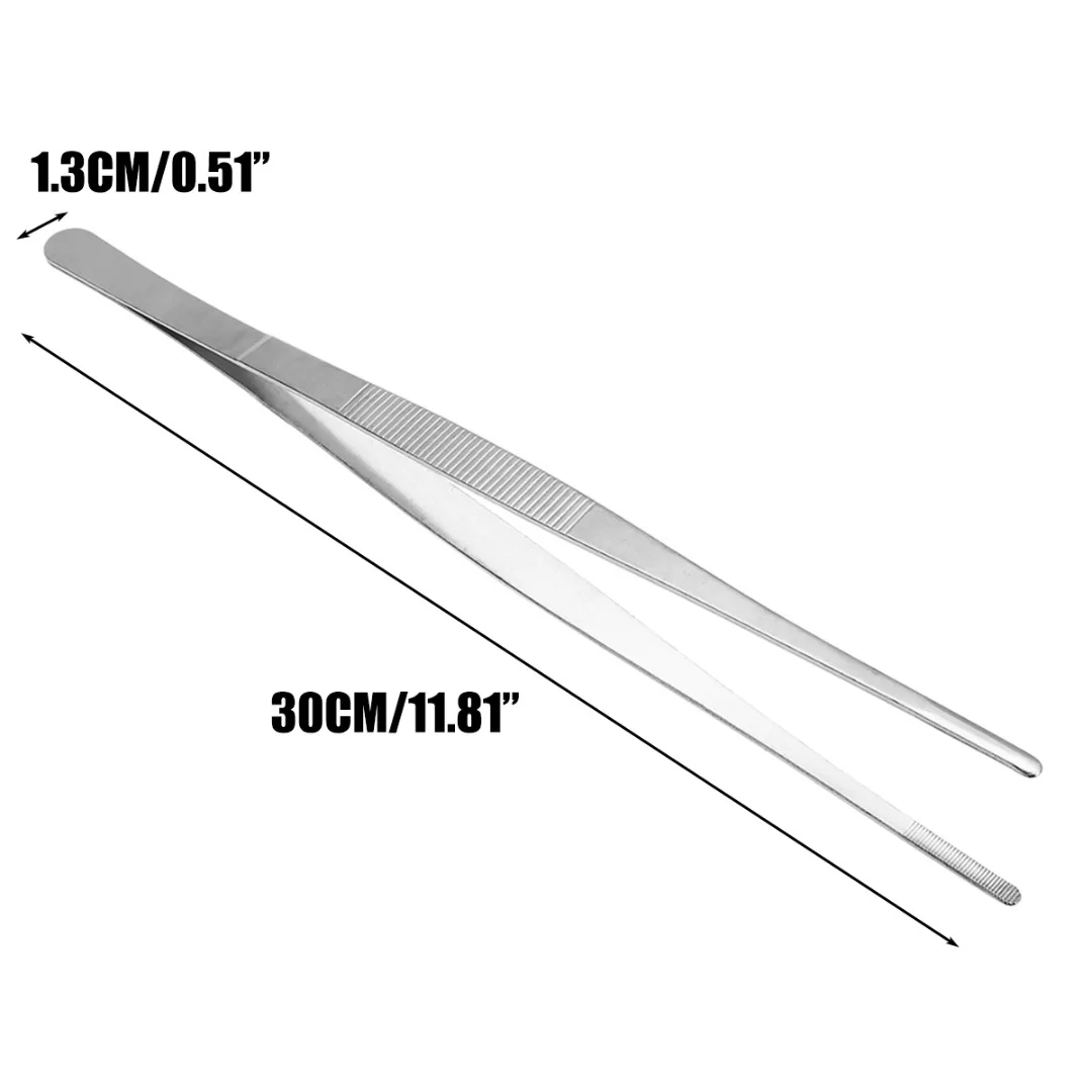 30cm Long stainless steel food tongs Silver Straight Tweezer Barbecue Tong Non-stick Kitchen Tongs Cooking Tool