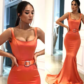 

Vestido De Festa Orange Long Evening Dress Spaghetti Straps Long Formal Party Gowns Evening Dresses 2019 Floor Length Vestidos