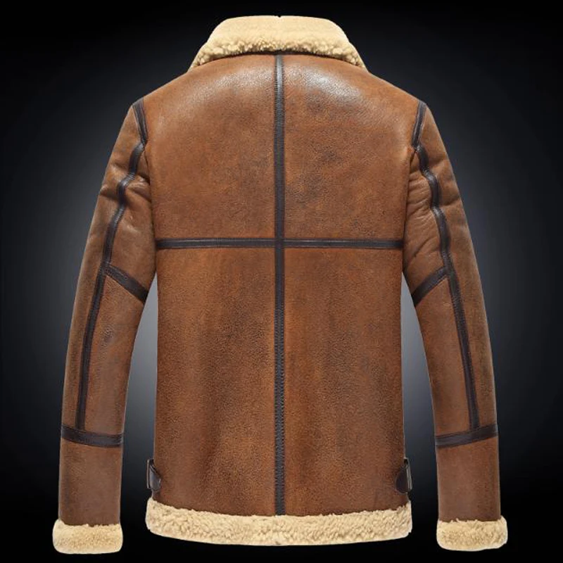 Для мужчин естественный дубленки из овчины куртка B3 полета куртка Короткая классическая Куртка Авиатор коричневый пальто