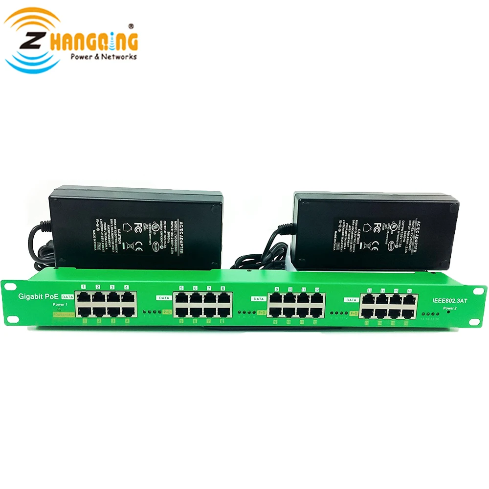 

802.3af/at 16Port Gigabit Active PoE Injector LED Status With 56V 240W Power Supply For PoE Camera, WiFi Access Point