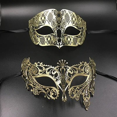 Серебряная металлическая филигрань для мужчин и женщин, венецианские маскарадные маски для влюбленных, золотые Марди Гра, Свадебные Вечерние Маски - Цвет: Золотой