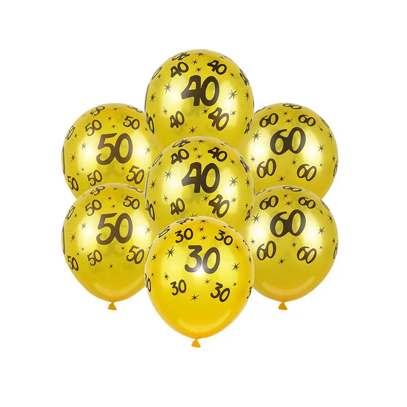 10 шт. 12 дюймов золотой черный 30th 40th 50th 60th латексный гелиевый воздушный шар для