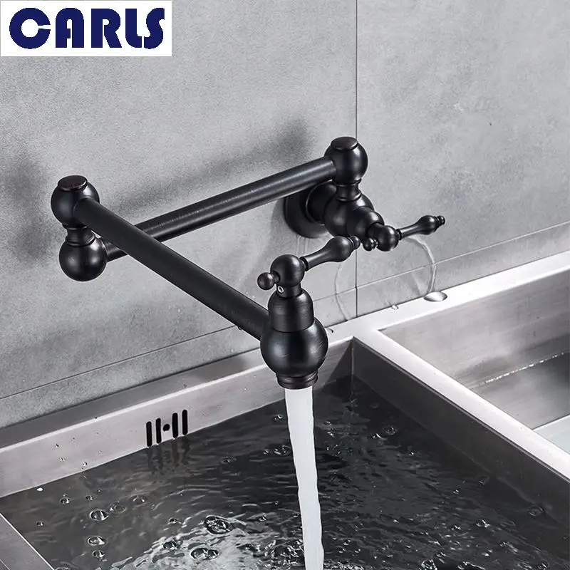 European black brass spray painted wall type kitchen faucet double switch washing vegetable basin faucet can be rotated European black brass spray painted wall type kitchen faucet double switch washing vegetable basin faucet can be rotated