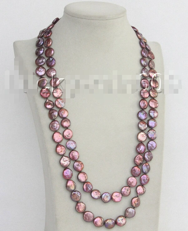 

length 48" 12mm coin fastener wine red pearls necklace E9082