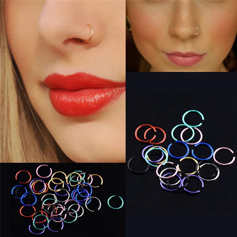 

40Pcs hot sale Nose Piercing Ring Fake Septum Body Jewelry Stainless Steel Titanium Burun Piercing Piercing De Nose Ring Hoop