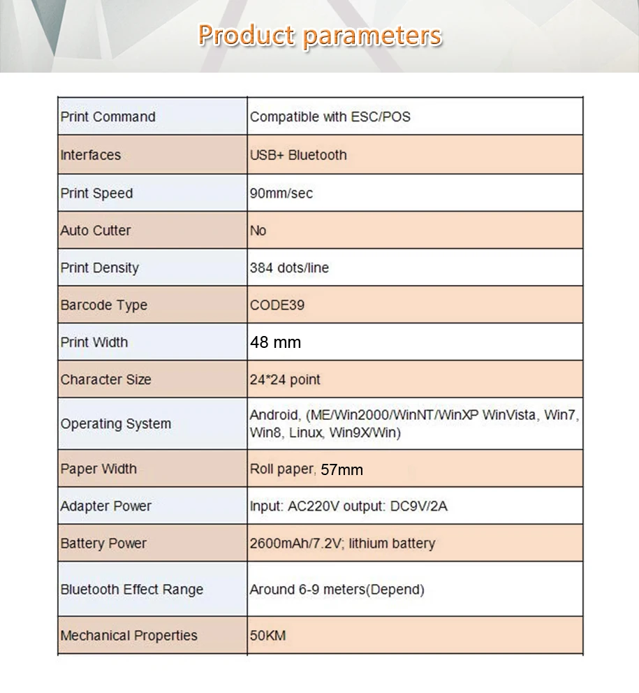 label printer specification