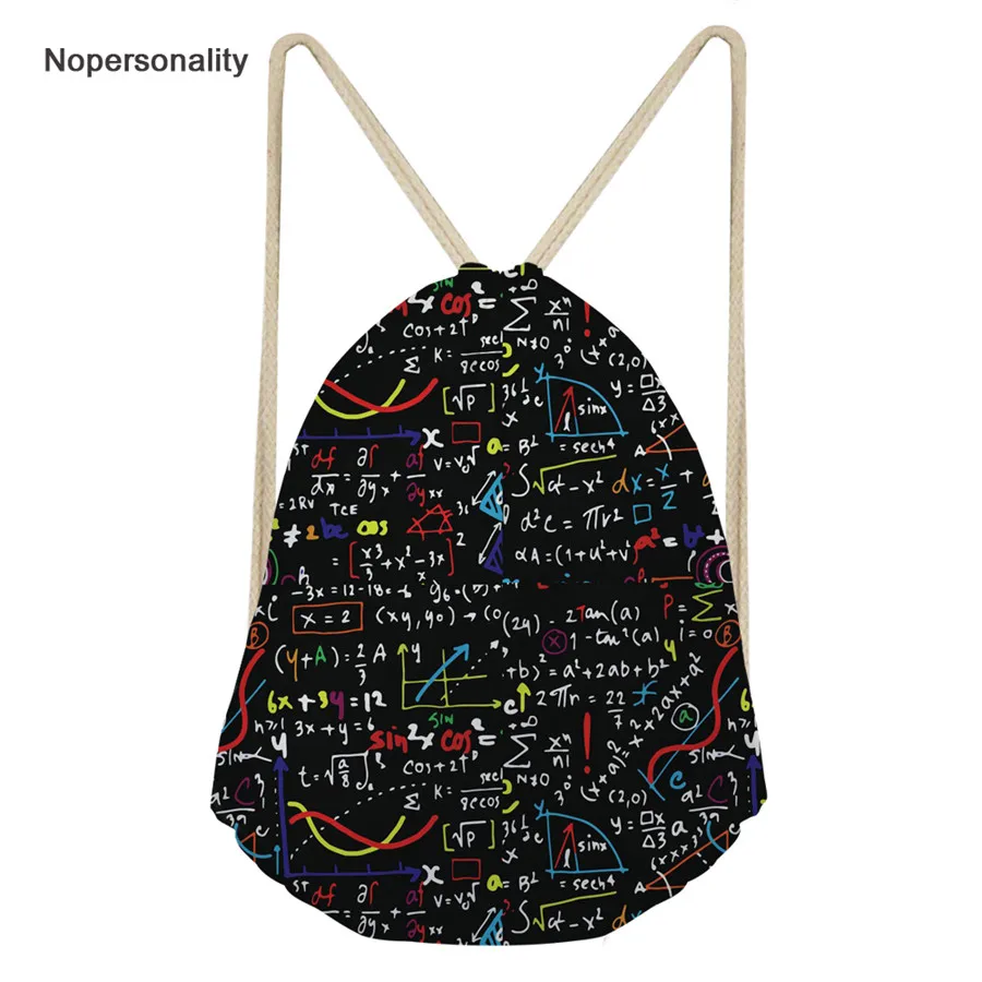 Nopersonality математическая формула печати женский рюкзак на шнурке прочный дорожный рюкзак для хранения черный рюкзак для девочек на плечо Mochila