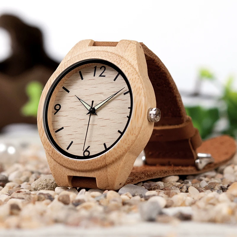 BOBO BIRD Men's Bamboo Watches With Leather Band Japan Movement Quartz Wristwatches Ideal Gifts C-A40 Accept DROP SHIPPING
