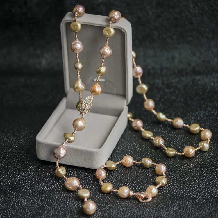 Europe Luxury Baroque Pearl Jewelry Set Leaf Clasp Necklace&ampNatural Keshi Bracelet Sweater Neckalce Jewellery | Украшения и
