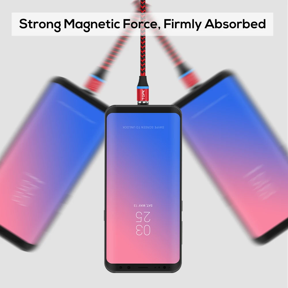 TOPK [5 Pack] RLine R Магнитный кабель USB Type C для Samsung Galaxy S9 Plus OnePlus 6 C|Кабели мобильных