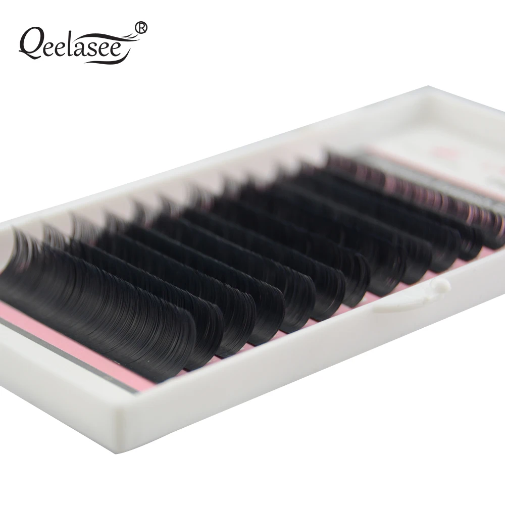 20 trays Qeelasee Flat Ellipse Eyelashes Split Tips Lashes 0.15 0.20 0.25Matte B C D CC DD Black Color Super Soft Natural Lashes 5
