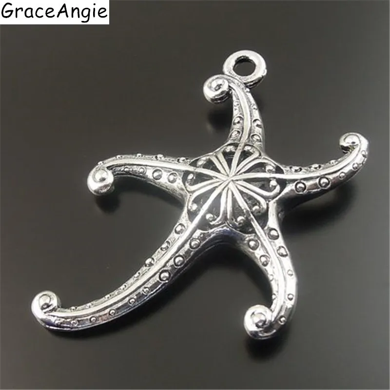 

(5Pieces) Bohemia Bracelet Charms Jewelry Findings Vintage Necklace Pendant Antique Silver Tone Alloy Starfish Dec 42*34mm 32743