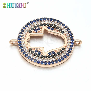 

18mm Brass Cubic Zirconia Lucky Hand of Fatima Vintage Hamasa Hand Charms Connectors, Hole: 1mm, Model: VS133