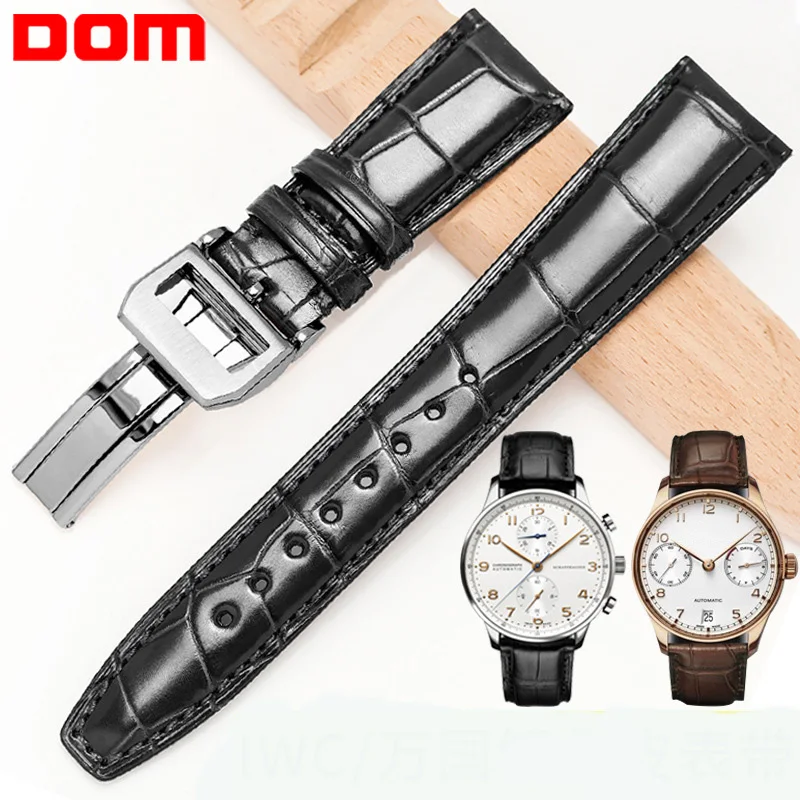 

DOM Men Women Watch Strap 20mm 21mm 22mm Crocodile Alligator Leather Watchband Butterfly Buckle Bracelet Accessories Wristbands