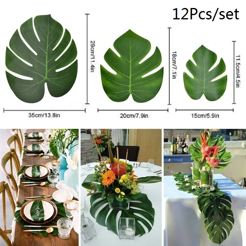 12 шт., искусственные Пальмовые Листья, Гавайские Луау, вечерние, декоративные Пальмовые Листья для свадебного украшения, летнее украшение для вечеринки