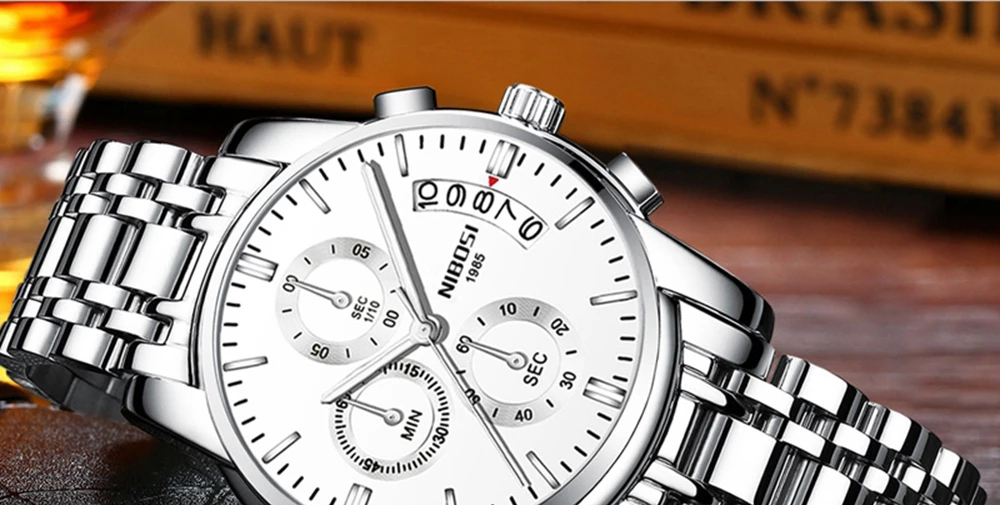 NIBOSI Mens Watches Top Brand Luxury Premium Luxury Fashion Luminous Waterproof Watch High-end Calfskin Pure Steel Strap Blue (16)