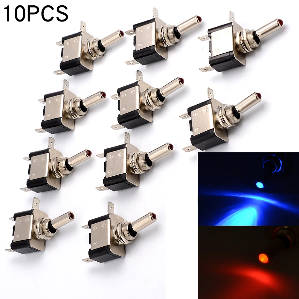 

WUPP 10PCS LED Switch ON-OFF 12VDC Button LED Headlight Scooter Switch 3-Pin Marine Miniature Toggle Switch