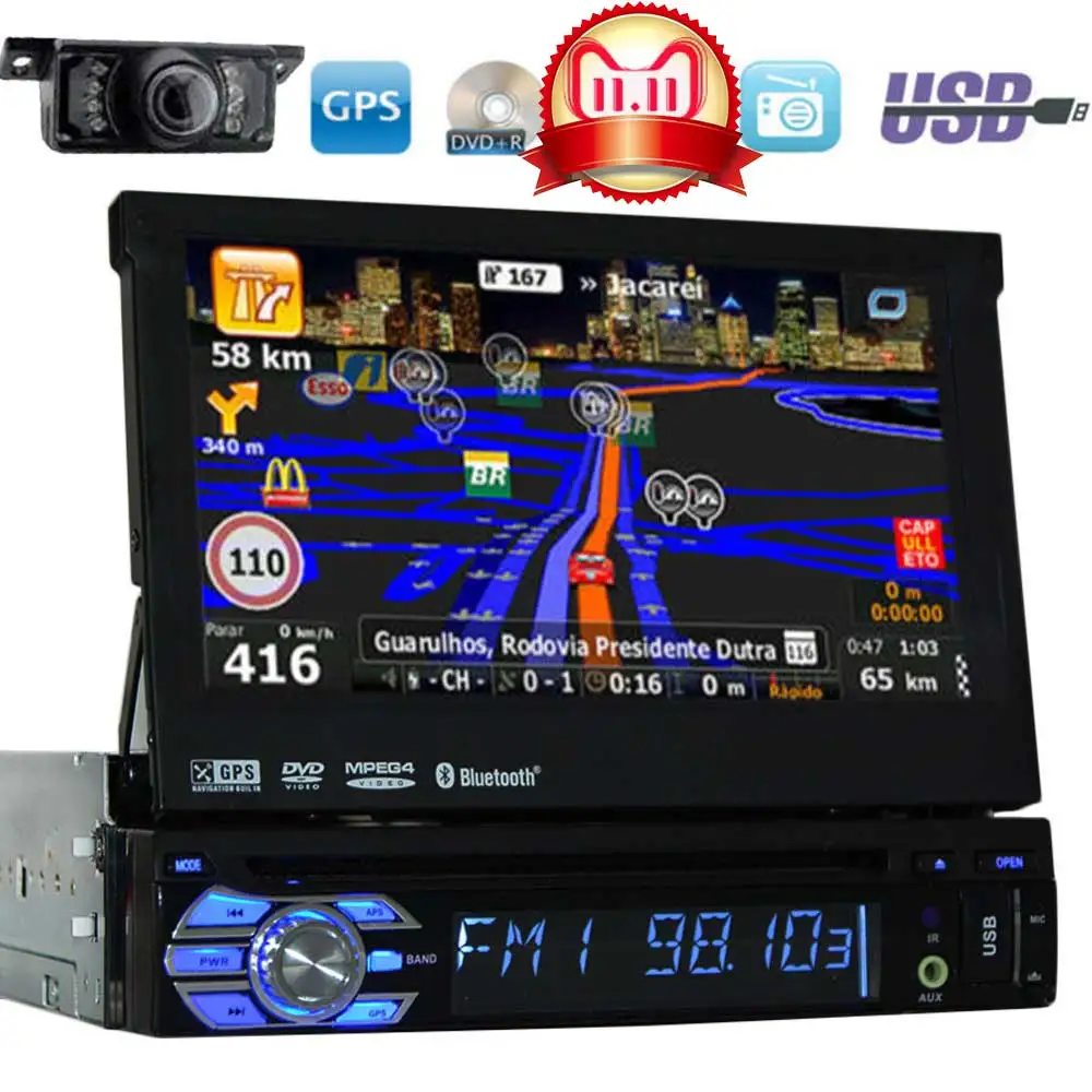 Один Din сенсорный экран Bluetooth DVD/CD/MP3/USB/SD AM/FM автомобильный стерео dvd 7 дюймовый