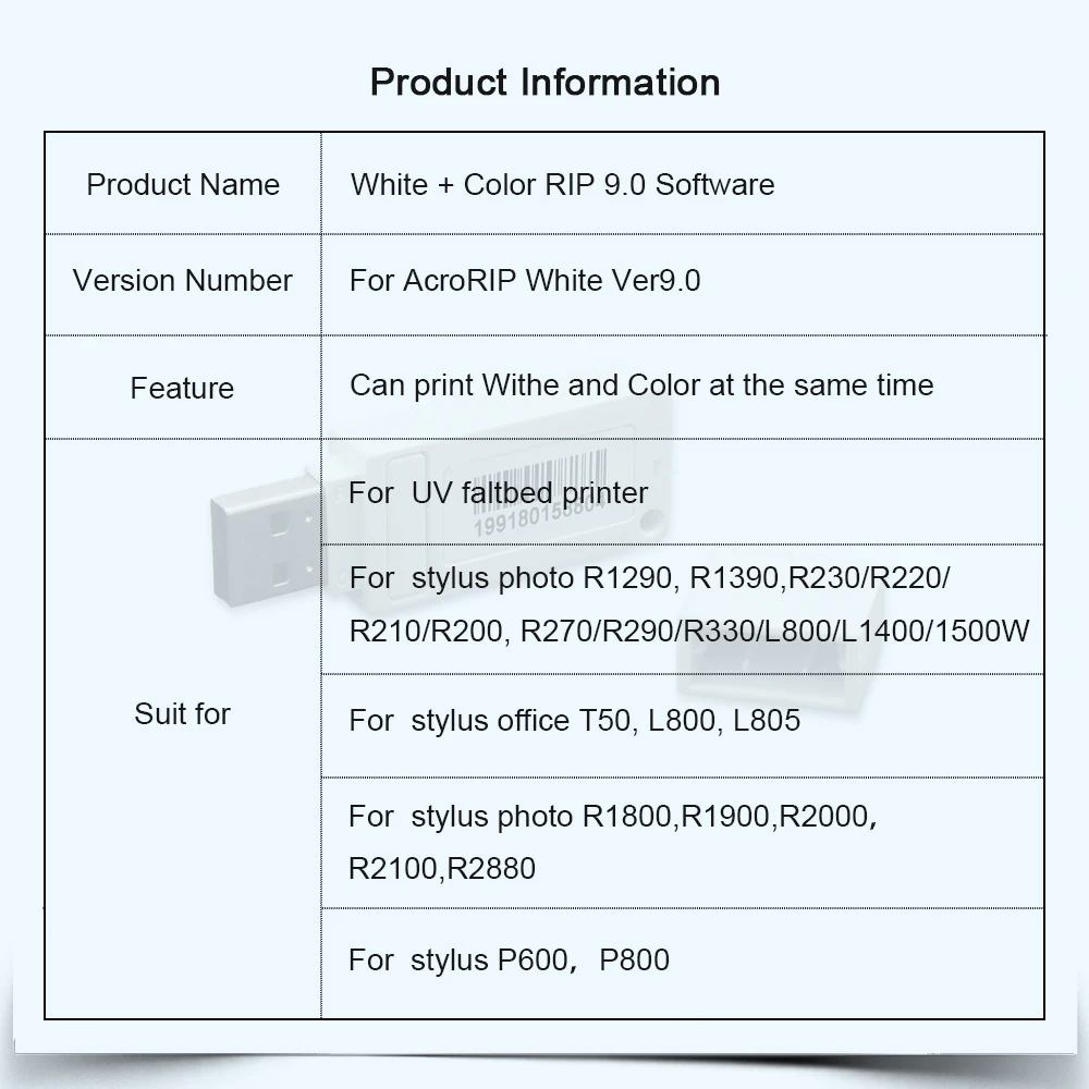 Dongle para Epson Acrorip para R1390 Ver9.0 com Chave de Bloqueio Novo Software Branco Impressora uv L805 T50 Rip - Imagem 3