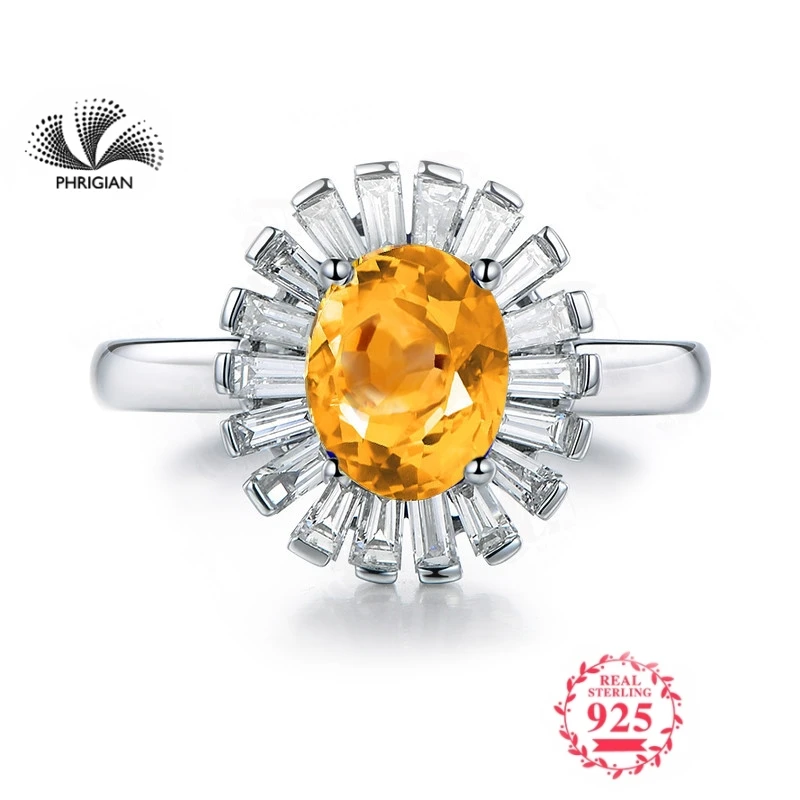 

NOT FAKE Fine natural Engraving Sterling silver gemstone oval cut ring Women custom jewelry 925 carat Yellow Citrine RING