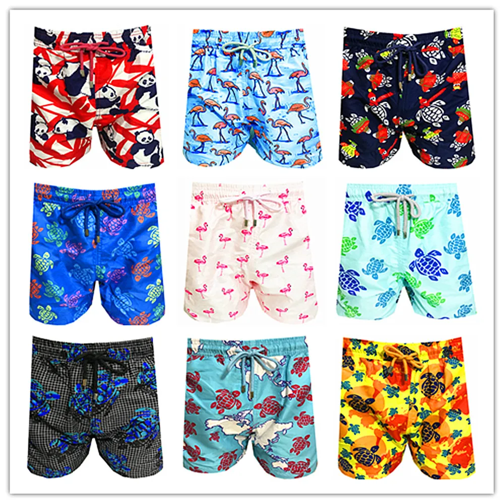 

2019 Brand BREVILE PULLQUIN Men Beach Board Short Swimwear Vilebre Turtle Panda Flamingo Man Boardshort Sexy Quick dry Swimshort
