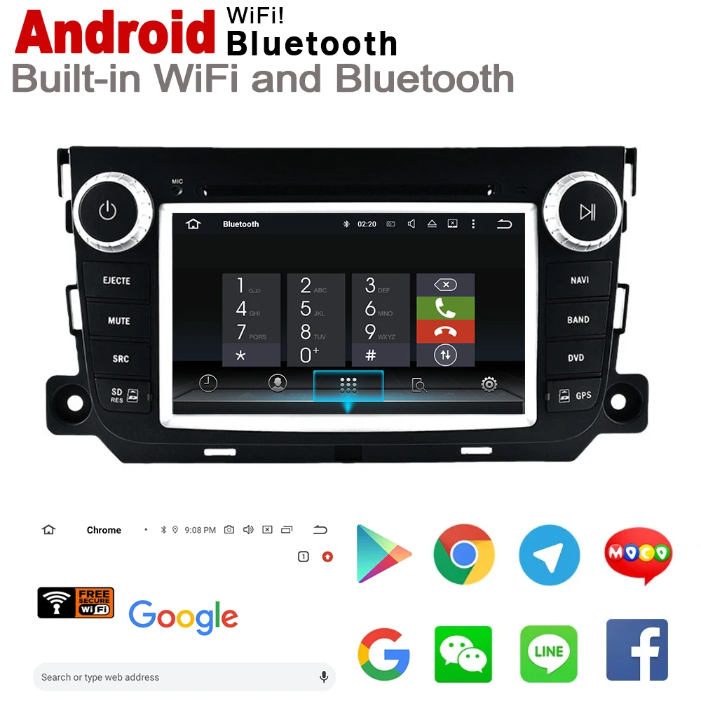 Android 7.0 up Car radio GPS multimedia player For Smart Fortwo 2007~2014 NTG Navi Map 2G+16G 2 Din HD Screen Stereo WiFi BT