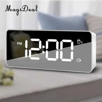 

Dual USB Digital Bedside LED Mirror Clock Snooze Time Alarm Clock Night Mode Backlight Desk Clock Bedside Clock