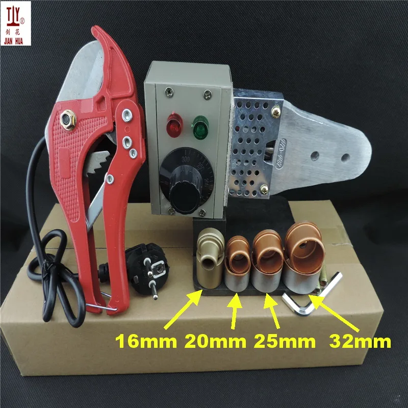 Free shipping with 42mm pipe cutter 4pcs heads 16-32mm 220V 600W ppr pipe welding machine 1 set plastic pipe welder 4pcs die heads 16 20 25 32mm ppr tube pipe welding machine ac 220v ppr pe pp pipe welding