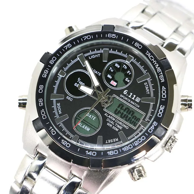  Men Watches Top Quality Digital-Watch Men Military Wrist Watches Full Steel Dual Display Wristwatch